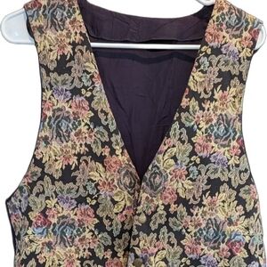 Vintage Embroidered Floral Tapestry Grandmacore Cottagecore Vest Size Large